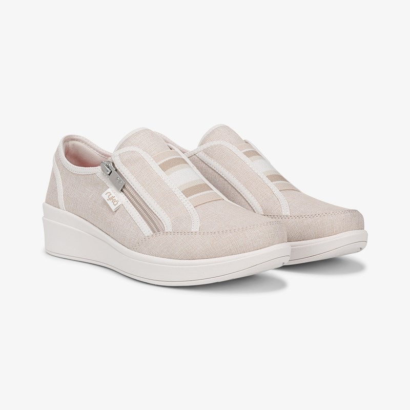 Ryka Lounge Zip Slip On Shoes Natural Tan Fabric 8.5 W Lightweight