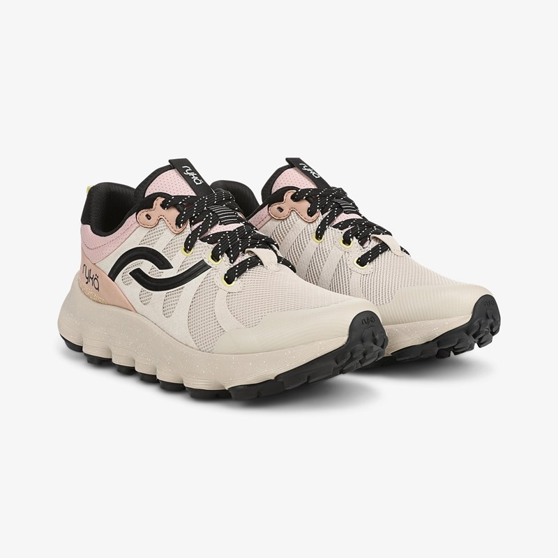 Ryka Podflow Tr Trail Walking Sneakers Beige/Black Mesh Fabric 9.0 M